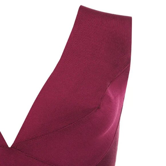 Women Wide Strap V-Neck Cross Over Design Stretchy Elegant Fitted Bandage Dress - Picture 8 of 9